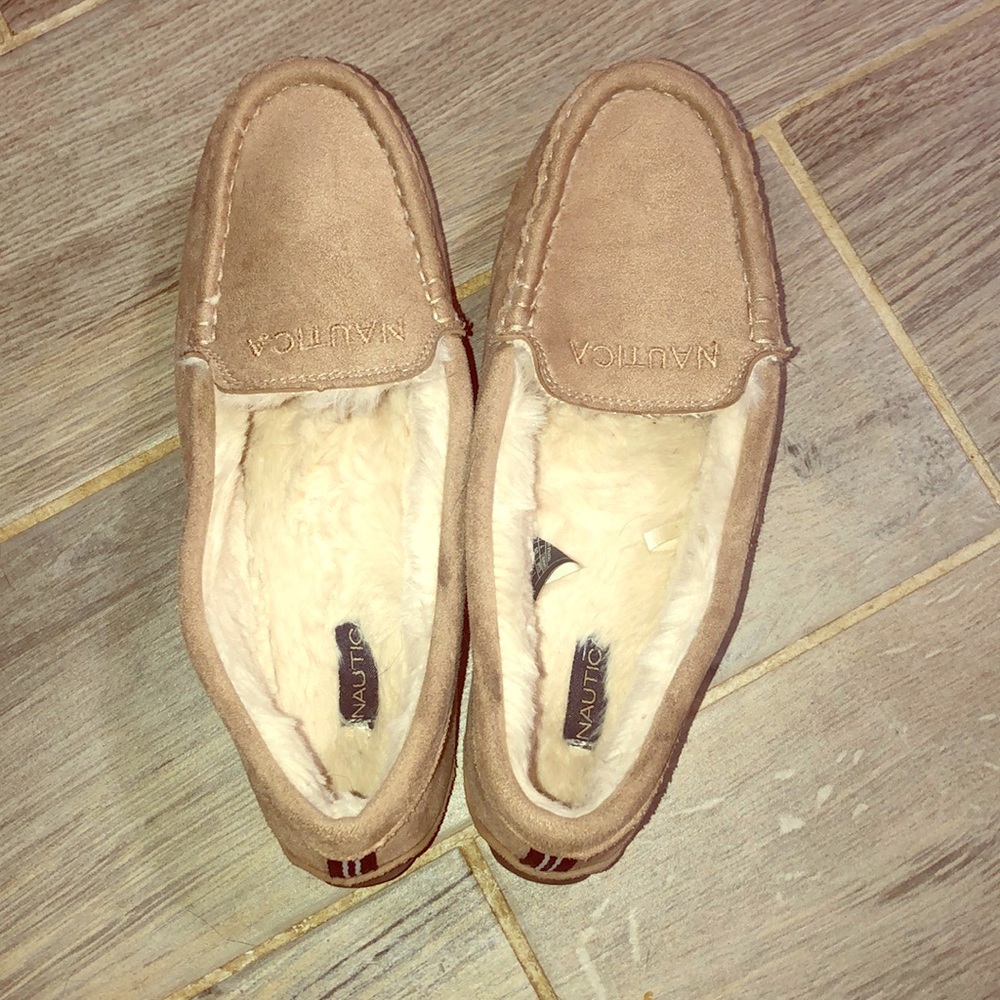 NWOT tan nautical moccasin slippers